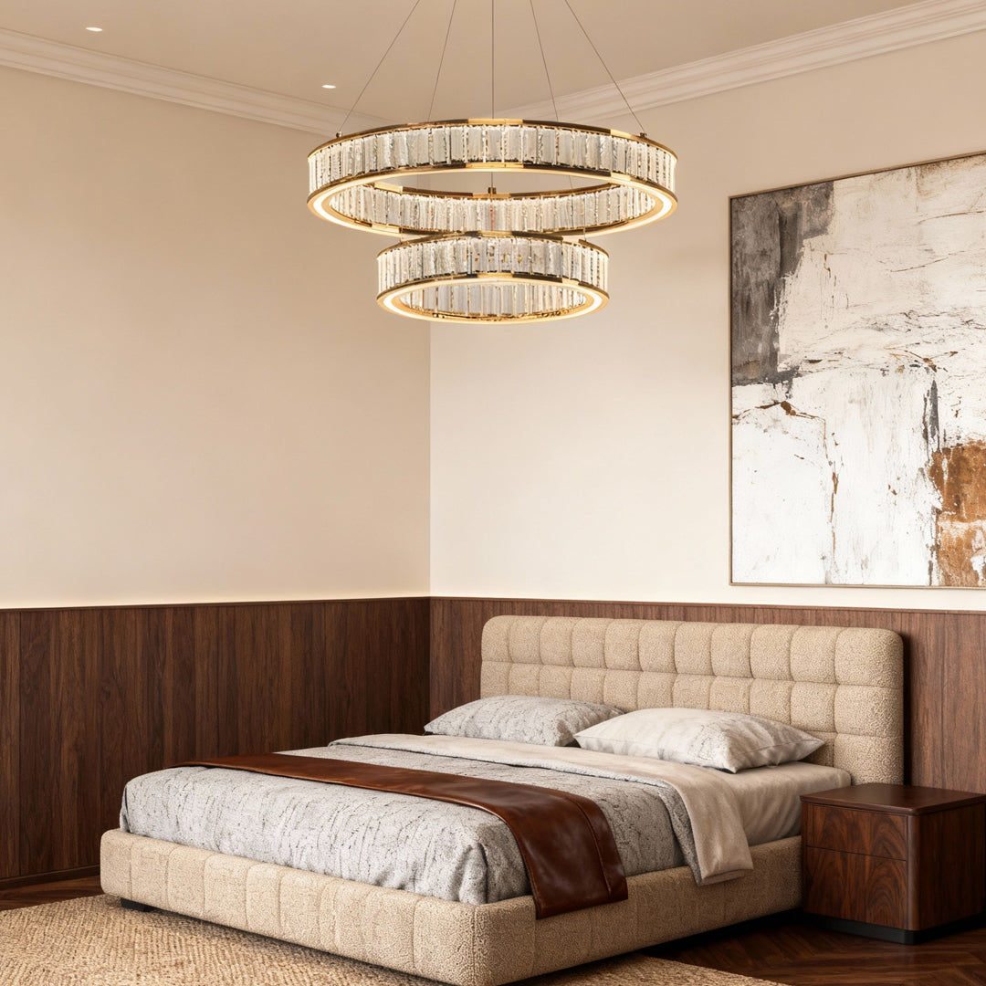 Tiered Crystal Ring Chandelier Gold Aluminium LED 3-Step CCT Bedroom Living Room Hotel