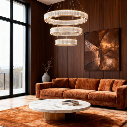 Tiered Crystal Ring Chandelier Gold Aluminium LED 3-Step CCT Bedroom Living Room Hotel