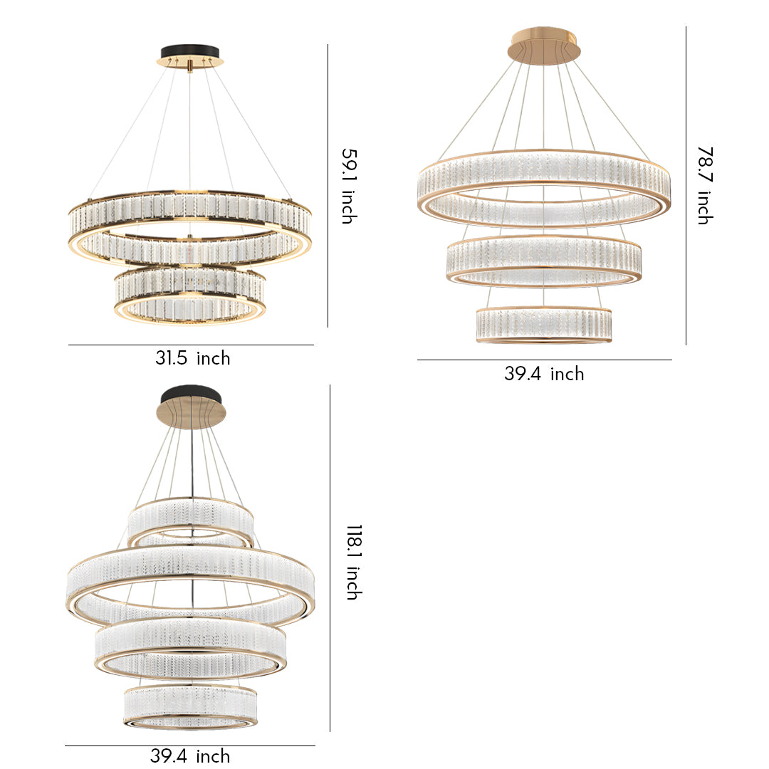 Tiered Crystal Ring Chandelier Gold Aluminium LED 3-Step CCT Bedroom Living Room Hotel