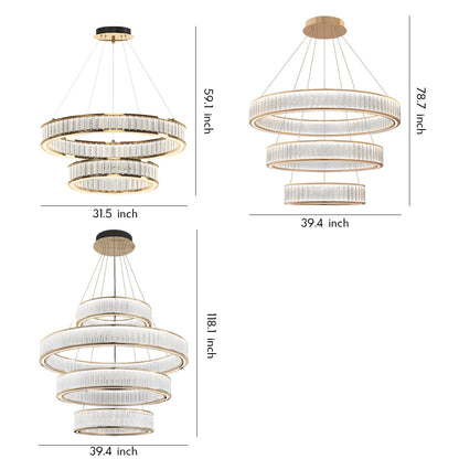 Tiered Crystal Ring Chandelier Gold Aluminium LED 3-Step CCT Bedroom Living Room Hotel