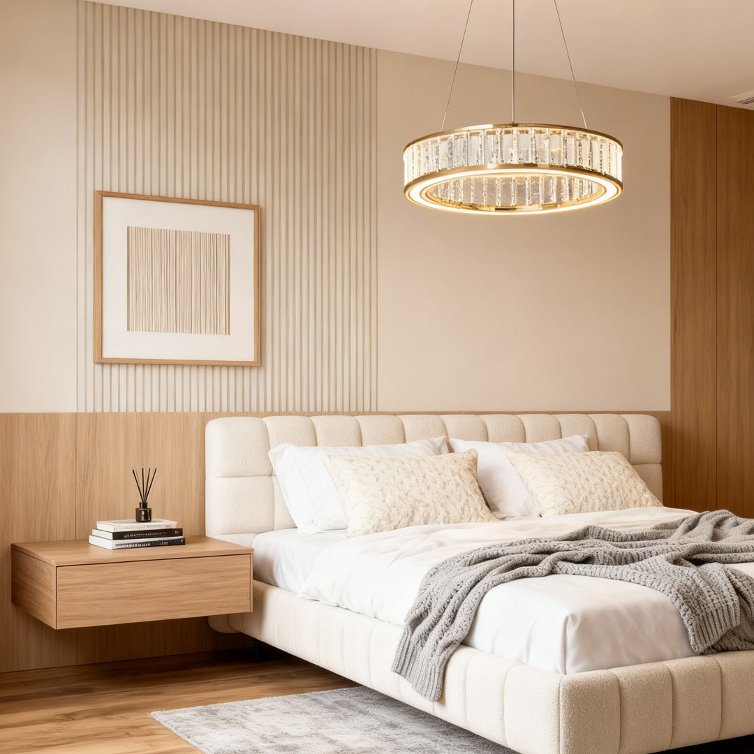 Tiered Crystal Ring Chandelier Gold Aluminium LED 3-Step CCT Bedroom Living Room Hotel