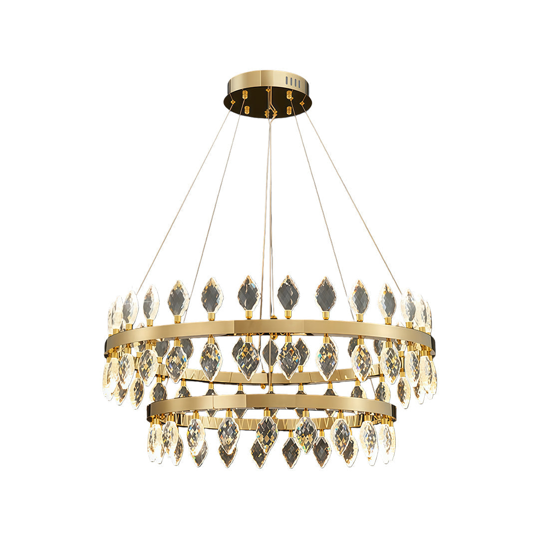 Crystal Chandelier Iron Gold Italian Style G4 Tri-Color Single Double Layer Halo Ring