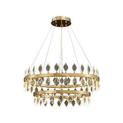 Crystal Chandelier Iron Gold Italian Style G4 Tri-Color Single Double Layer Halo Ring