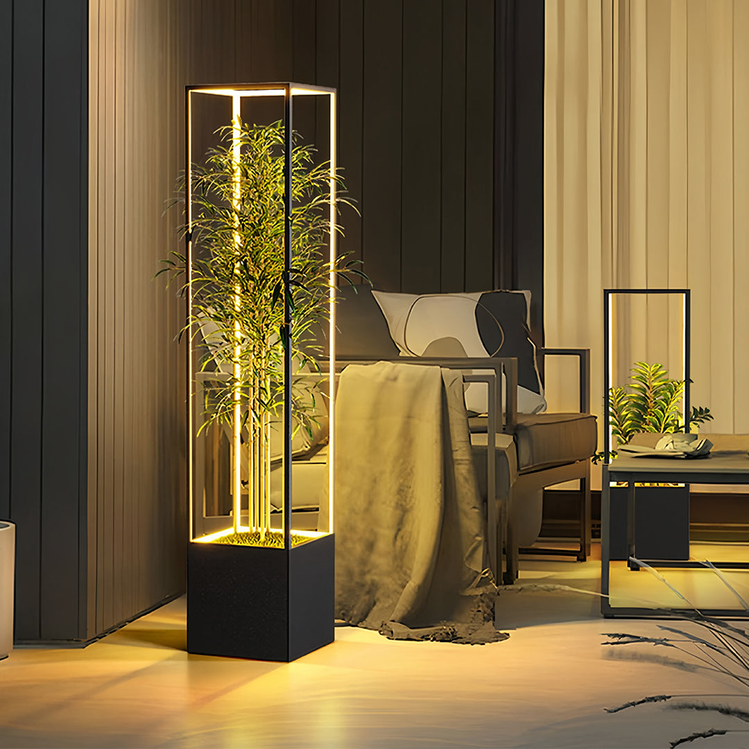 Square Stainless Steel Flower Pot LED Outdoor Floor Lamp IP65 4W 3000K Minimalist