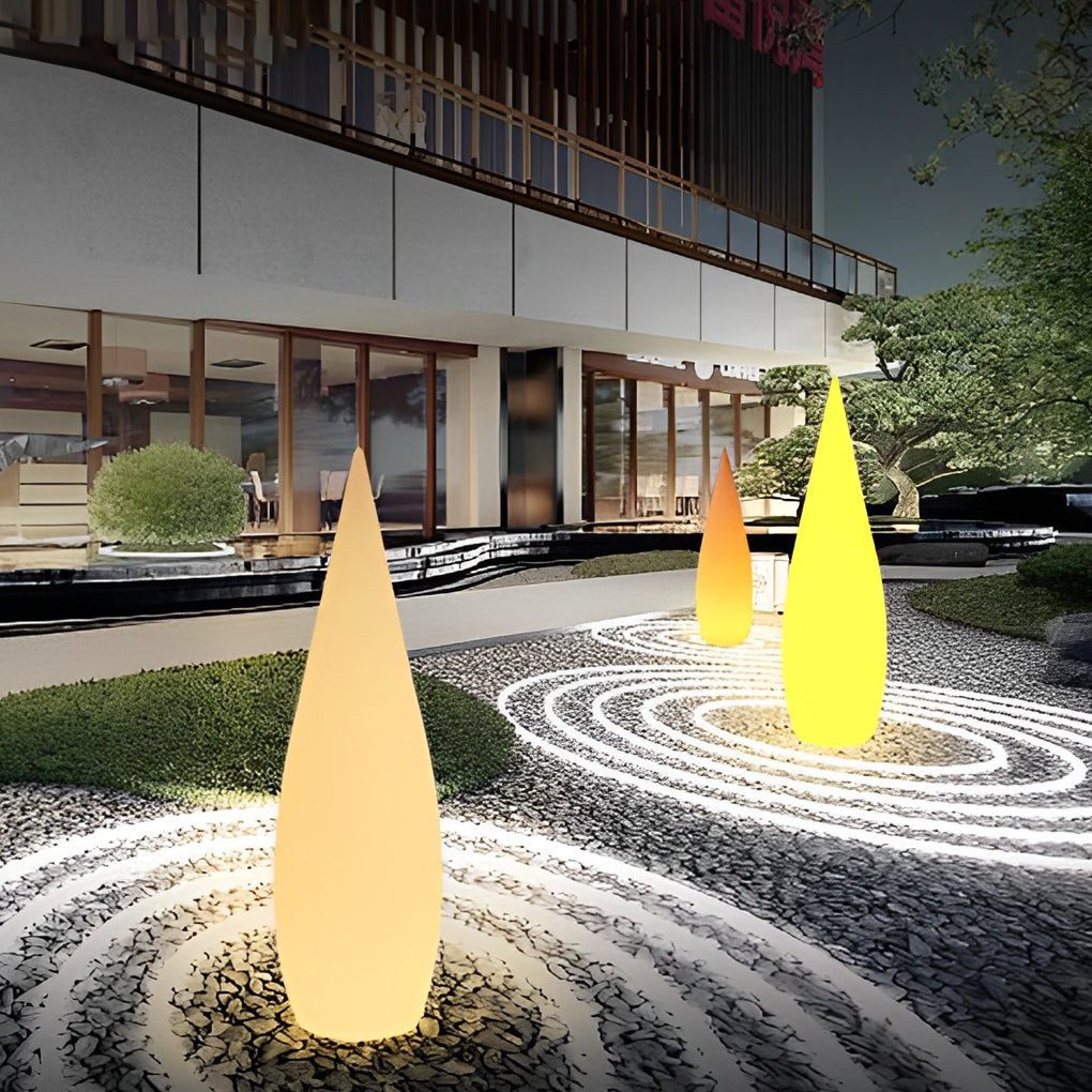 Modern Teardrop LED Outdoor Floor Lamp IP65 Solar/Hardwired/Battery White PE