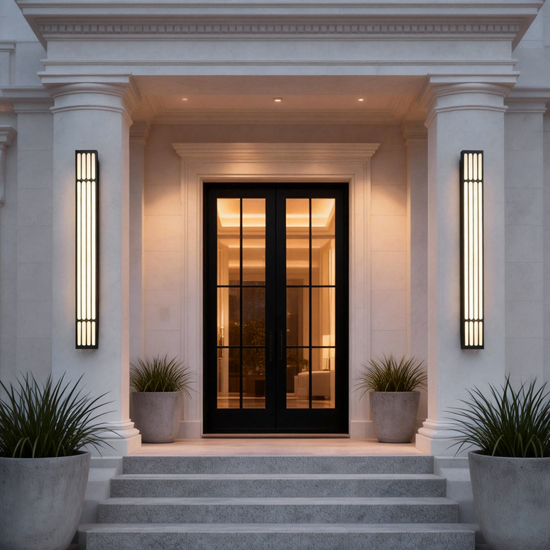 Modern Stainless Steel Marble Shade Outdoor Wall Sconce Black White IP65 CRI80 4 Heights 3000K Garden Villa