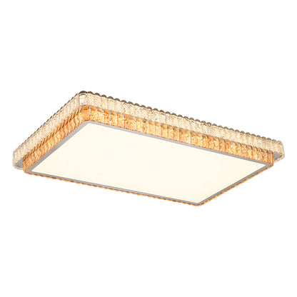 Round, Square, and Rectangle Crystal Trim Flush Mount in Chrome Stainless Steel with 3-Step Colour Temperature in Six Sizes