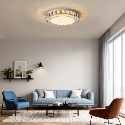 Multi-Layer Stacked Crystal Ring Flush Mount in Chrome Stainless Steel with 3-Step Colour Temperature in Four Sizes