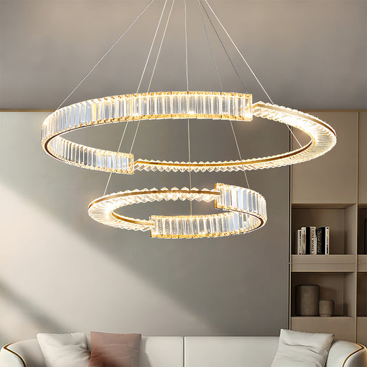 Crystal Chandelier Iron Gold Round Ring Multi-Layer Italian Style LED Dimmable Remote Three Sizes