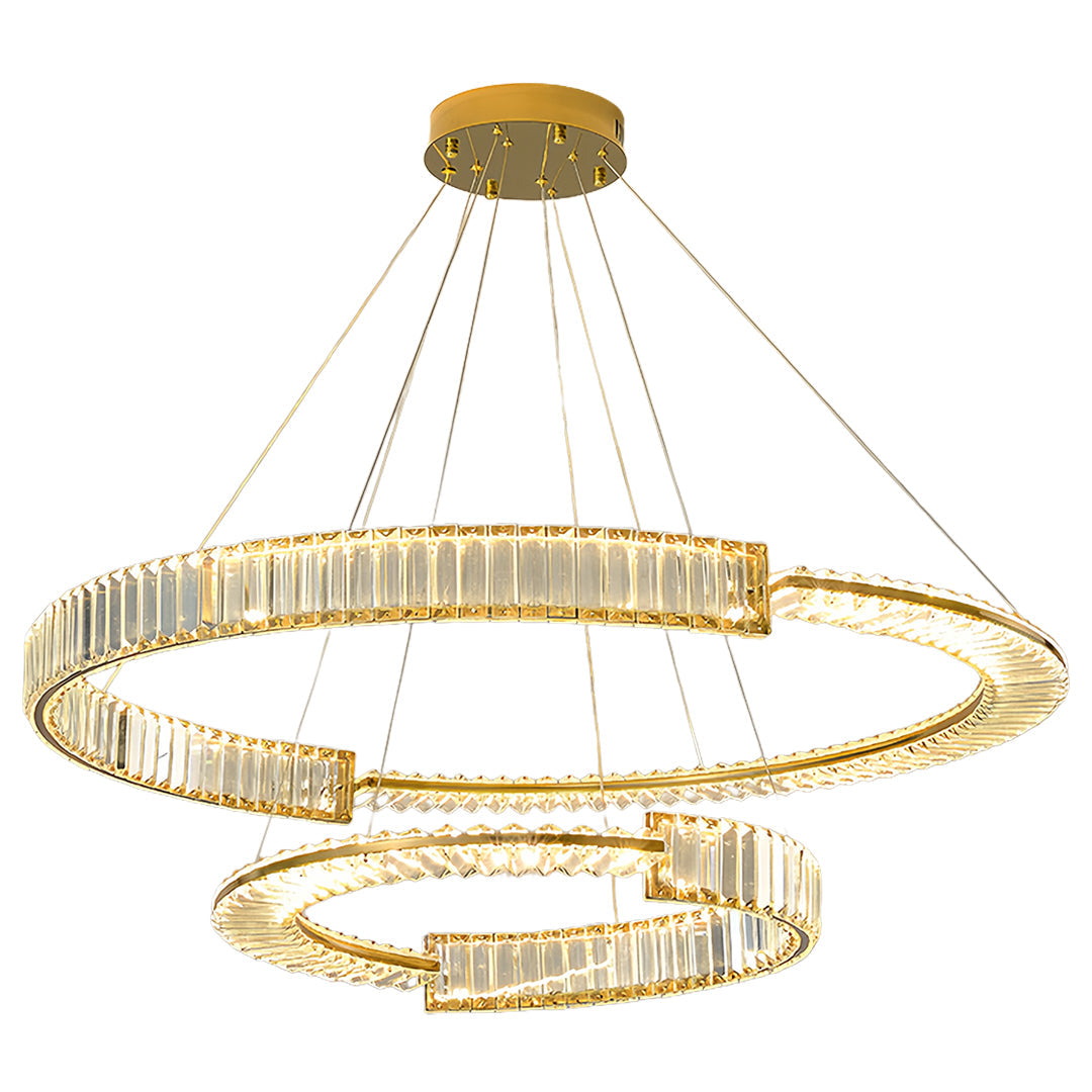 Crystal Chandelier Iron Gold Round Ring Multi-Layer Italian Style LED Dimmable Remote Three Sizes