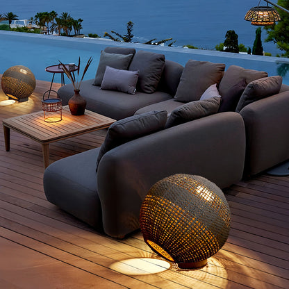 Woven Grass Vine Globe Outdoor Floor Lantern IP65 Solar/Hardwired 3000K Stainless Steel
