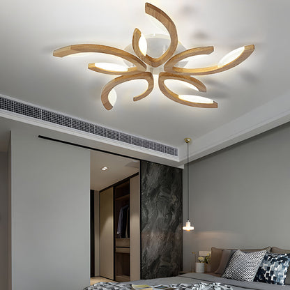 Leaf Petal Semi-Flush Mount Ceiling Light — Nordic Oak Wood Acrylic LED 3 4 5 Light