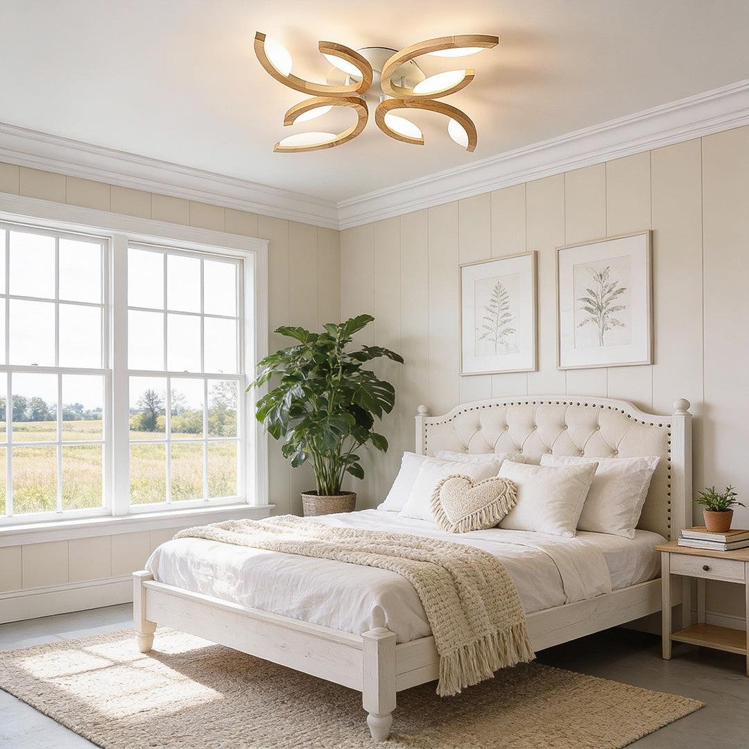 Leaf Petal Semi-Flush Mount Ceiling Light — Nordic Oak Wood Acrylic LED 3 4 5 Light