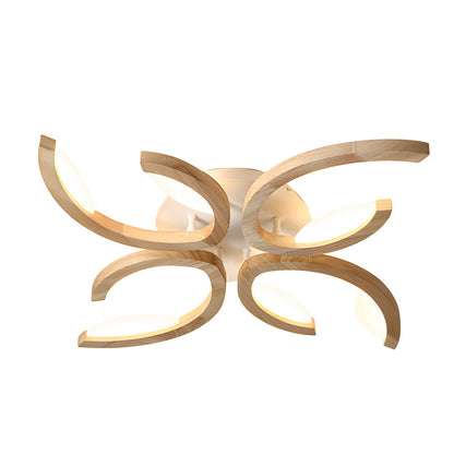 Leaf Petal Semi-Flush Mount Ceiling Light — Nordic Oak Wood Acrylic LED 3 4 5 Light