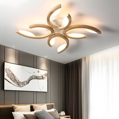 Leaf Petal Semi-Flush Mount Ceiling Light — Nordic Oak Wood Acrylic LED 3 4 5 Light