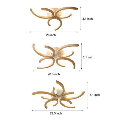 Leaf Petal Semi-Flush Mount Ceiling Light — Nordic Oak Wood Acrylic LED 3 4 5 Light