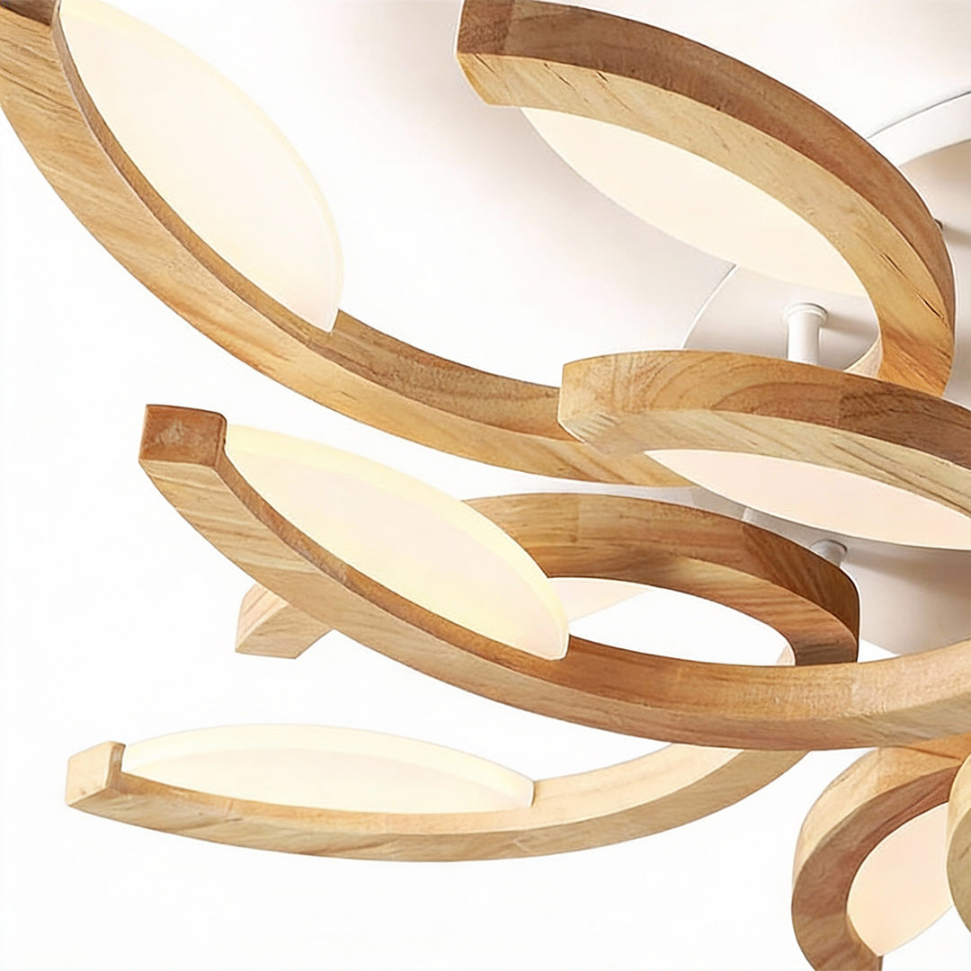 Leaf Petal Semi-Flush Mount Ceiling Light — Nordic Oak Wood Acrylic LED 3 4 5 Light