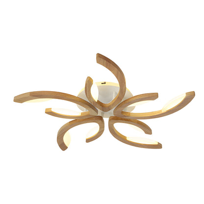 Leaf Petal Semi-Flush Mount Ceiling Light — Nordic Oak Wood Acrylic LED 3 4 5 Light