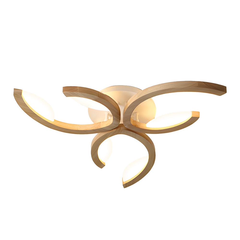 Leaf Petal Semi-Flush Mount Ceiling Light — Nordic Oak Wood Acrylic LED 3 4 5 Light