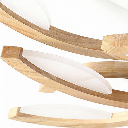 Leaf Petal Semi-Flush Mount Ceiling Light — Nordic Oak Wood Acrylic LED 3 4 5 Light