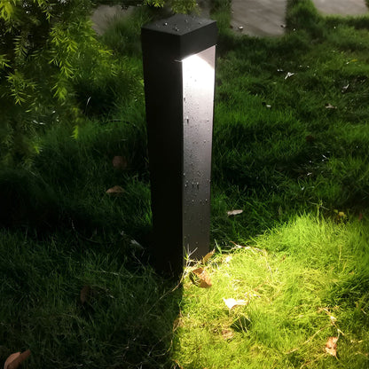 Modern Square LED Bollard Light 5W Waterproof Outdoor Lawn Pathway Lighting Black Aluminum IP54