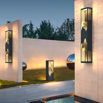 Mountain Scenery Silhouette LED Outdoor Wall Sconce Stainless Steel PC Up Down Light Solar or Hardwired 2 Sizes Courtyard Villa