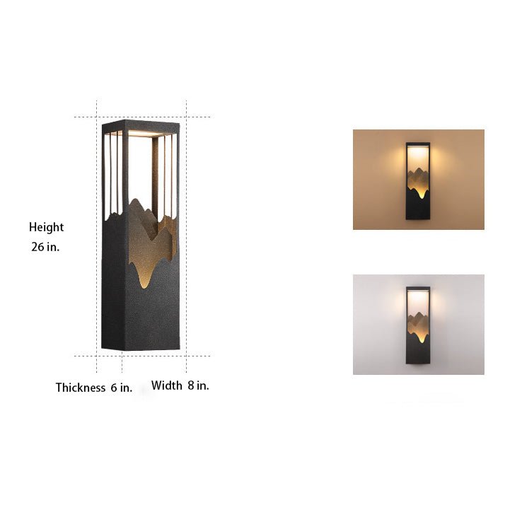 Mountain Scenery Silhouette LED Outdoor Wall Sconce Stainless Steel PC Up Down Light Solar or Hardwired 2 Sizes Courtyard Villa