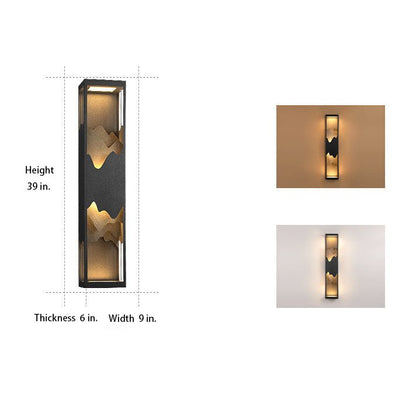 Mountain Scenery Silhouette LED Outdoor Wall Sconce Stainless Steel PC Up Down Light Solar or Hardwired 2 Sizes Courtyard Villa