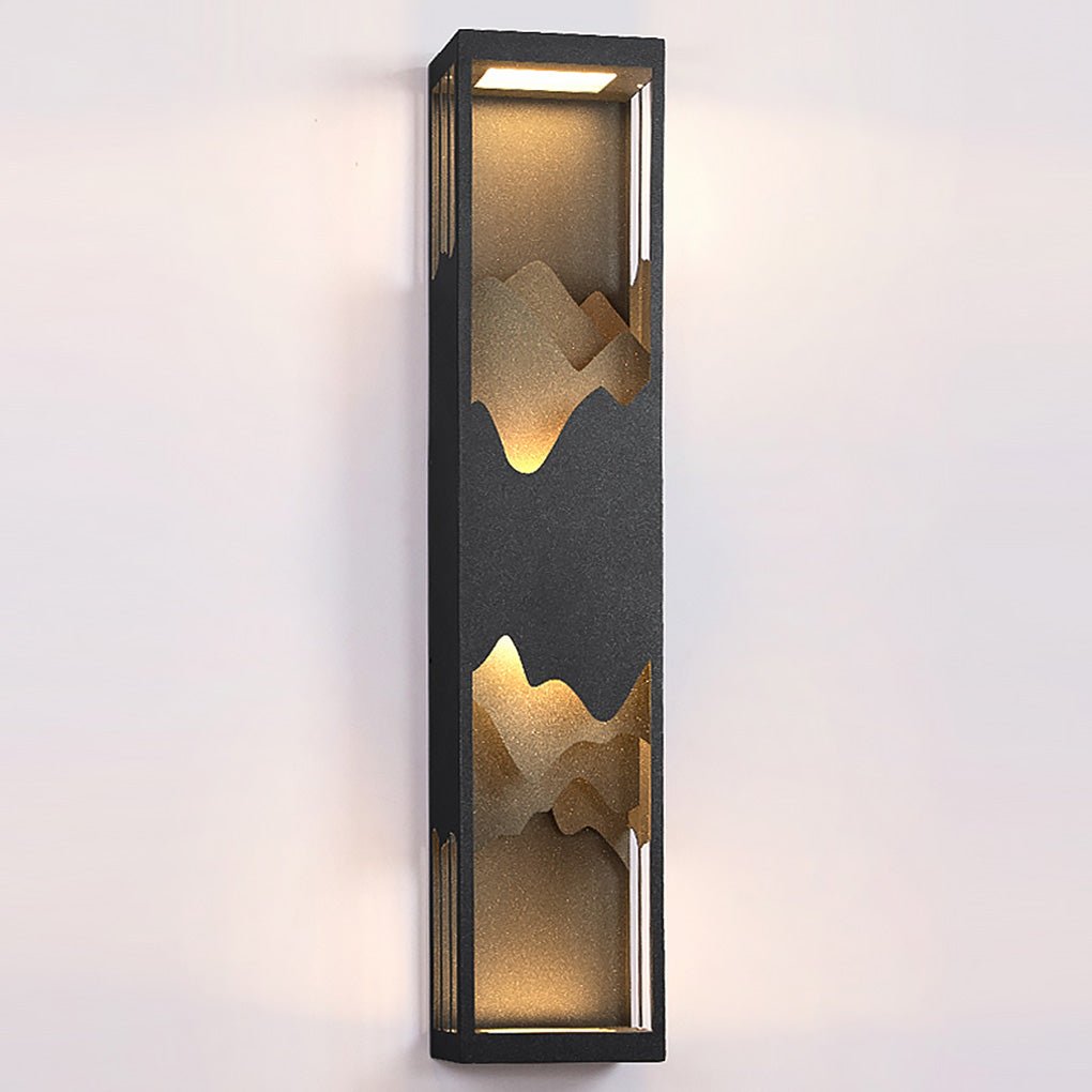 Mountain Scenery Silhouette LED Outdoor Wall Sconce Stainless Steel PC Up Down Light Solar or Hardwired 2 Sizes Courtyard Villa