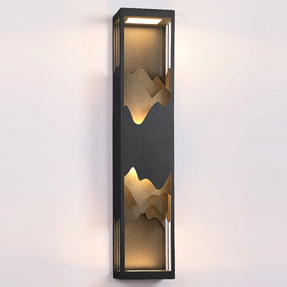 Mountain Scenery Silhouette LED Outdoor Wall Sconce Stainless Steel PC Up Down Light Solar or Hardwired 2 Sizes Courtyard Villa