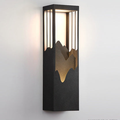 Mountain Scenery Silhouette LED Outdoor Wall Sconce Stainless Steel PC Up Down Light Solar or Hardwired 2 Sizes Courtyard Villa