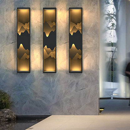 Mountain Scenery Silhouette LED Outdoor Wall Sconce Stainless Steel PC Up Down Light Solar or Hardwired 2 Sizes Courtyard Villa