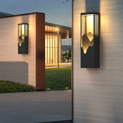Mountain Scenery Silhouette LED Outdoor Wall Sconce Stainless Steel PC Up Down Light Solar or Hardwired 2 Sizes Courtyard Villa
