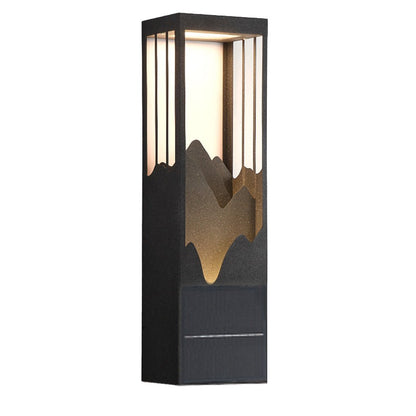 Mountain Scenery Silhouette LED Outdoor Wall Sconce Stainless Steel PC Up Down Light Solar or Hardwired 2 Sizes Courtyard Villa