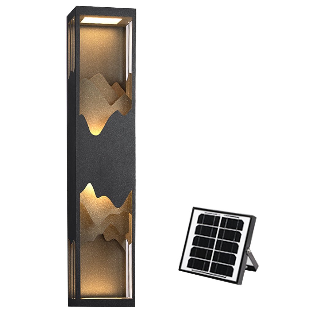 Mountain Scenery Silhouette LED Outdoor Wall Sconce Stainless Steel PC Up Down Light Solar or Hardwired 2 Sizes Courtyard Villa