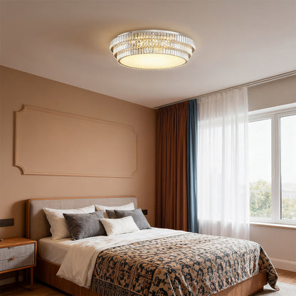 Round and Rectangle Crystal Border Flush Mount in Chrome Stainless Steel with 3-Step Colour Temperature in Five Sizes