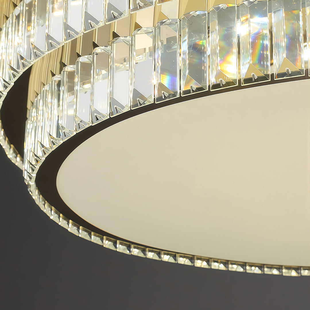 Round and Rectangle Crystal Border Flush Mount in Chrome Stainless Steel with 3-Step Colour Temperature in Five Sizes