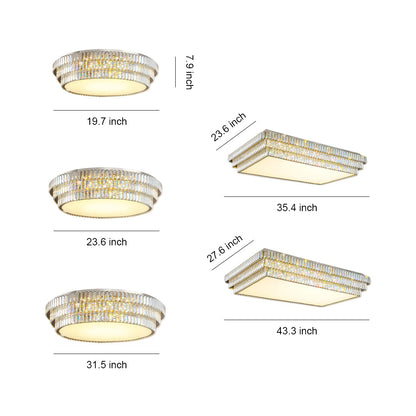 Round and Rectangle Crystal Border Flush Mount in Chrome Stainless Steel with 3-Step Colour Temperature in Five Sizes