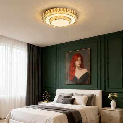 Multi-Layer Stacked Crystal Ring Flush Mount in Chrome Stainless Steel with 3-Step Colour Temperature in Four Sizes