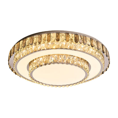 Multi-Layer Stacked Crystal Ring Flush Mount in Chrome Stainless Steel with 3-Step Colour Temperature in Four Sizes