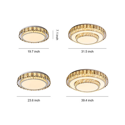 Multi-Layer Stacked Crystal Ring Flush Mount in Chrome Stainless Steel with 3-Step Colour Temperature in Four Sizes