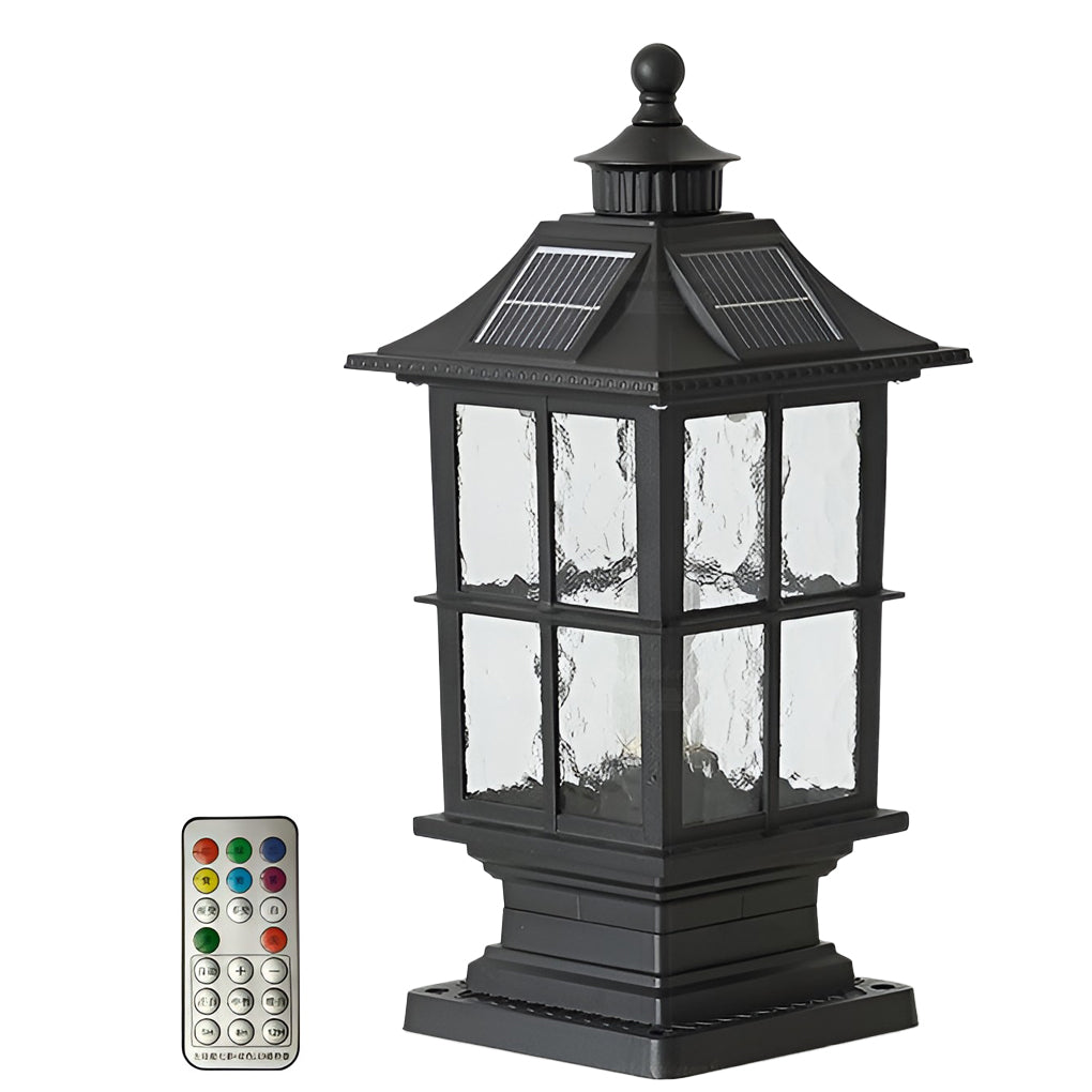 Black Die-Cast Aluminum Glass Solar Outdoor Pillar Light Motion Sensor IP65 8 Hour Lantern Gate Garden Yard