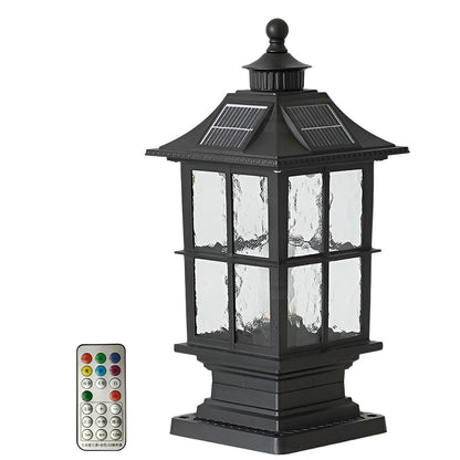 Black Die-Cast Aluminum Glass Solar Outdoor Pillar Light Motion Sensor IP65 8 Hour Lantern Gate Garden Yard