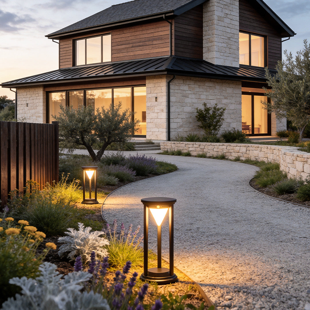 Adjustable Brightness Solar LED Bollard Light Modern Outdoor Pathway Lawn Lighting Waterproof Aluminum PC IP55
