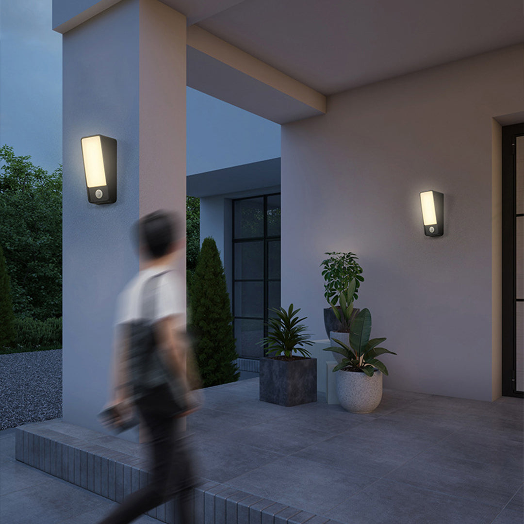Modern LED Outdoor Wall Sconce IP65 Motion Sensing Die-Cast Aluminum Black White 12W 3000K