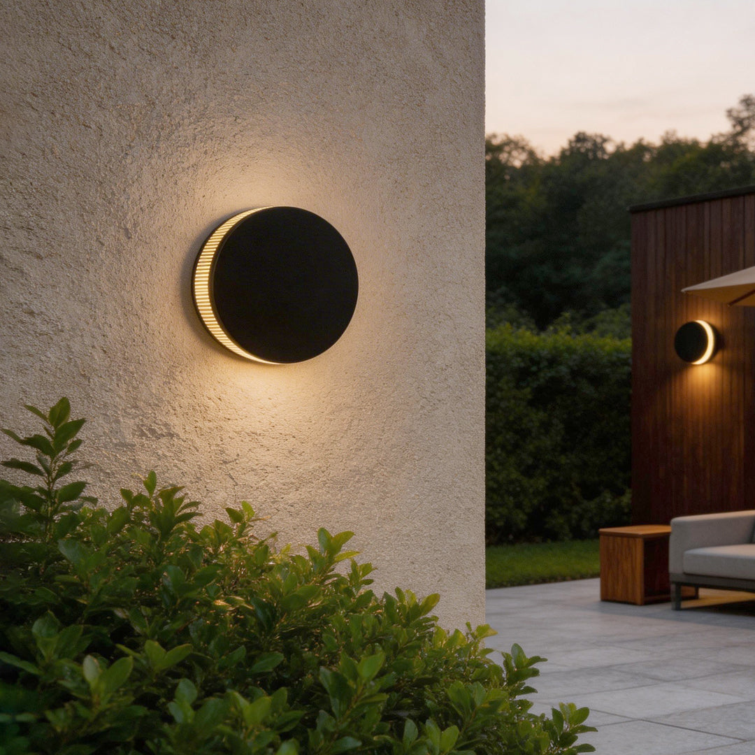 Round Disc Stainless Steel Acrylic LED Outdoor Wall Sconce IP54 Solar/Hardwired