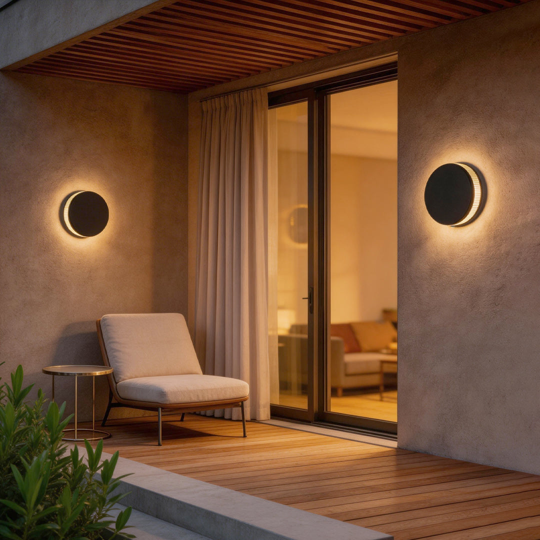 Round Disc Stainless Steel Acrylic LED Outdoor Wall Sconce IP54 Solar/Hardwired