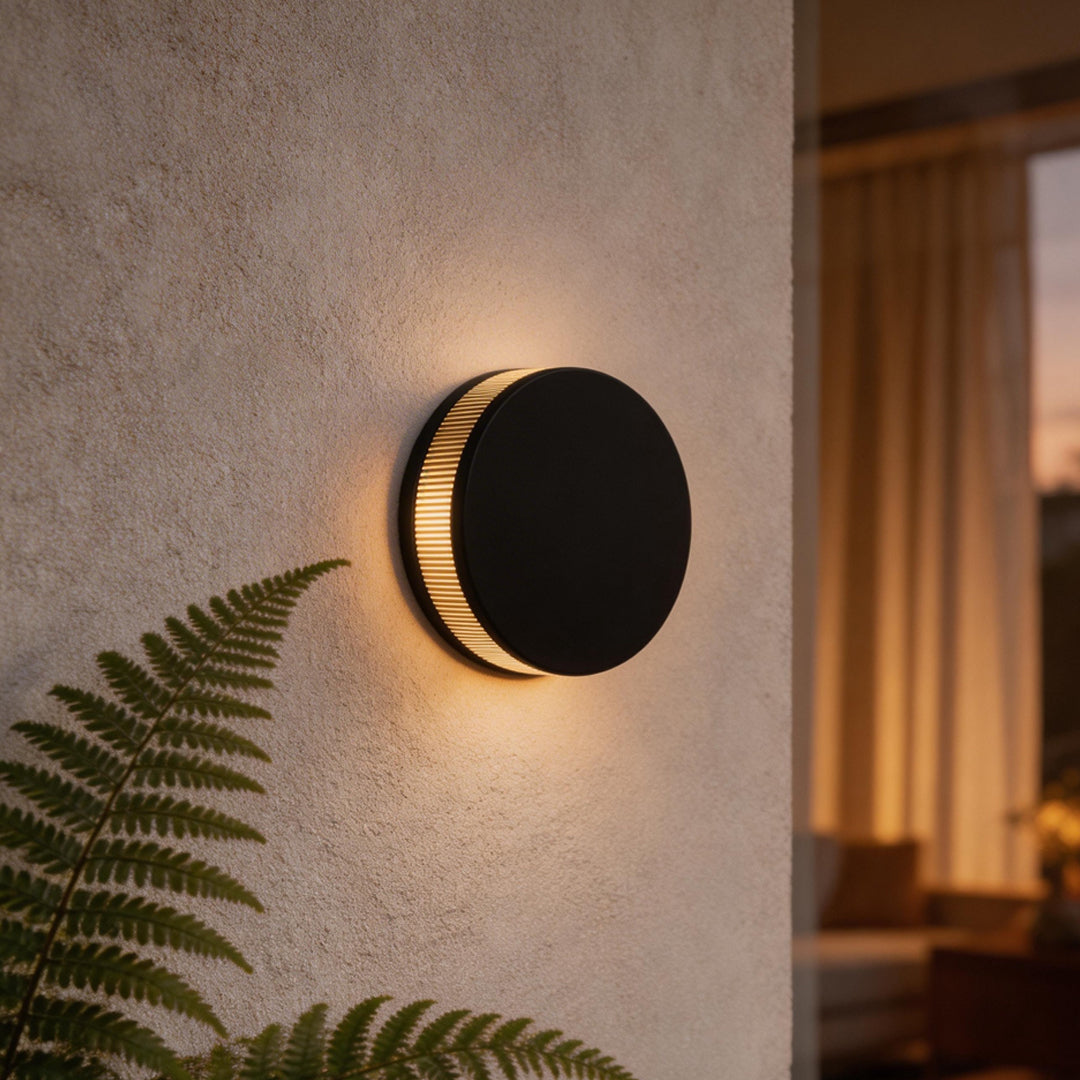 Round Disc Stainless Steel Acrylic LED Outdoor Wall Sconce IP54 Solar/Hardwired