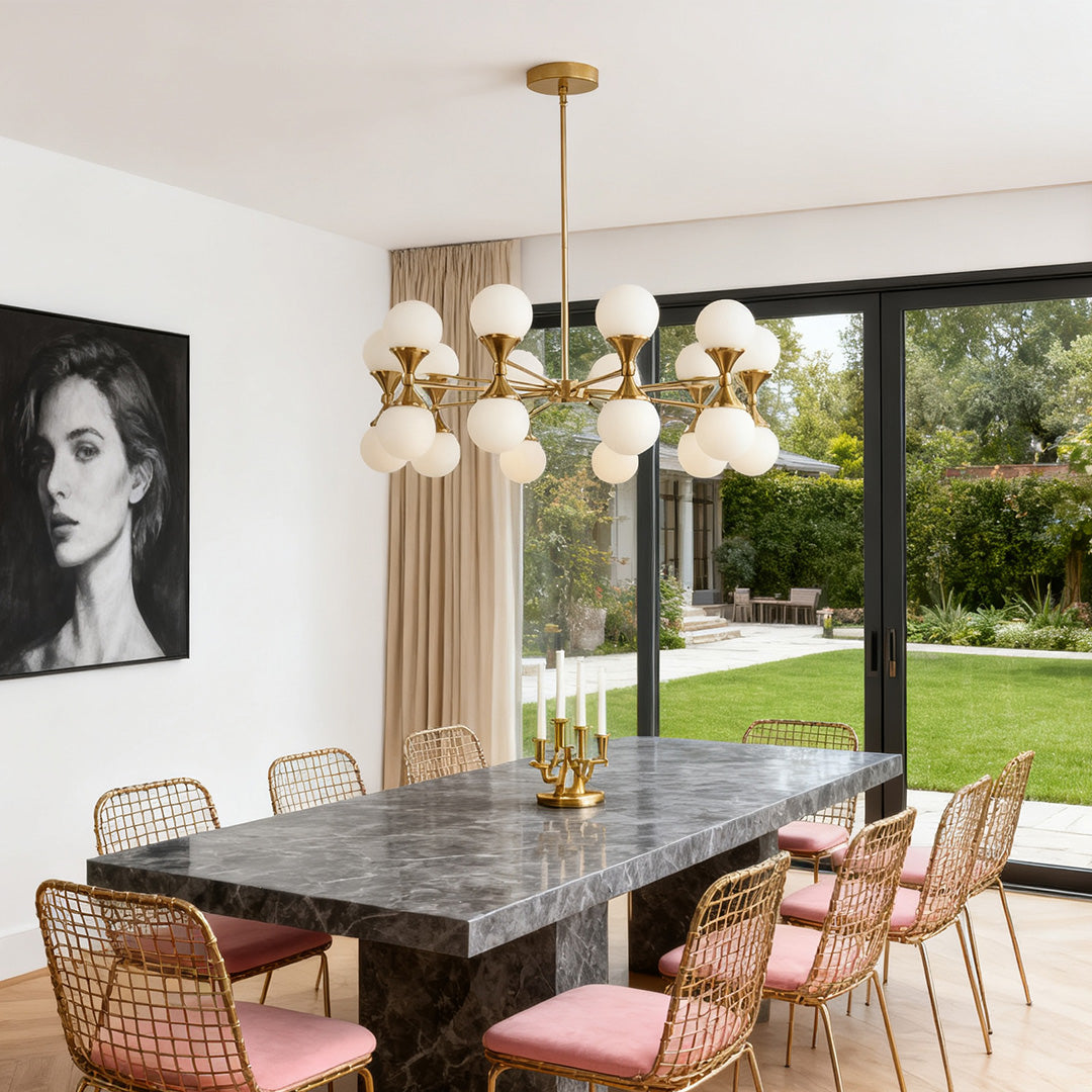 Full Copper Bubble Glass Chandelier with Transparent Glass Globes