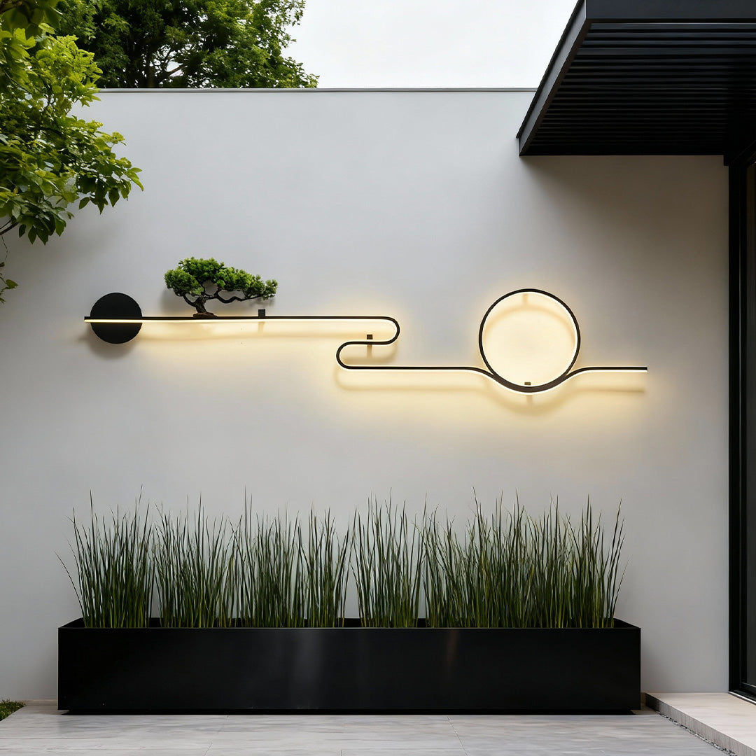 Retro Tree Landscape Art LED Outdoor Wall Sconce Aluminum PVC Black IP65 3000K 3 Sizes Balcony Garden Gate